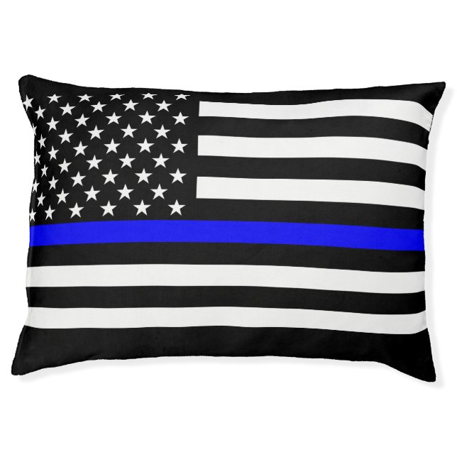 Thin Blue Line Graphic on a US Flag Pet Bed (Front)