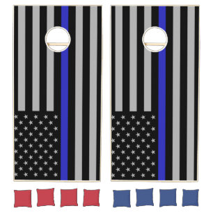 Thin Blue Line Gray Cornhole Set