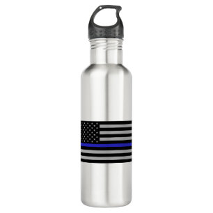 Thin Blue Line Gray Full Print Stainless Steel Water Bottle