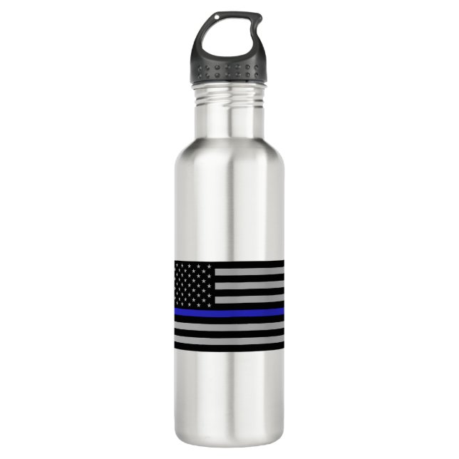 Thin Blue Line Gray Full Print Stainless Steel Water Bottle (Front)