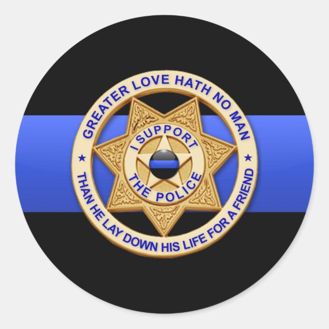 Thin Blue Line Greater Love Badge Classic Round St Sticker (Front)