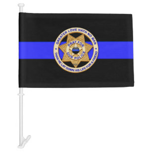 Thin Blue Line Greater Love Badge Funeral Car Flag