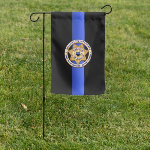 Thin Blue Line Greater Love Badge Garden Flag