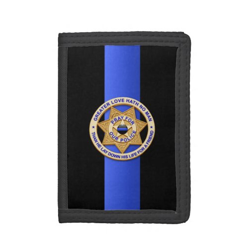 Thin Blue Line Greater Love Badge  Trifold Wallet
