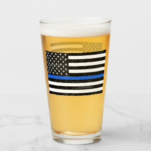 Thin Blue Line Grungy American Flag Glass