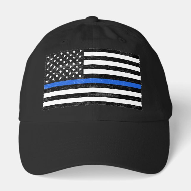 Thin Blue Line Grungy American Flag Hat (Front)