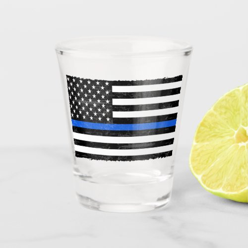 Thin Blue Line Grungy American Flag Shot Glass