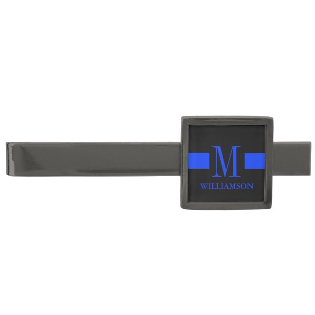 Thin Blue Line Gunmetal Finish Tie Bar (Front)