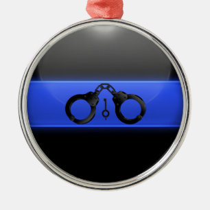 Thin Blue Line Handcuffs and Key Metal Ornament