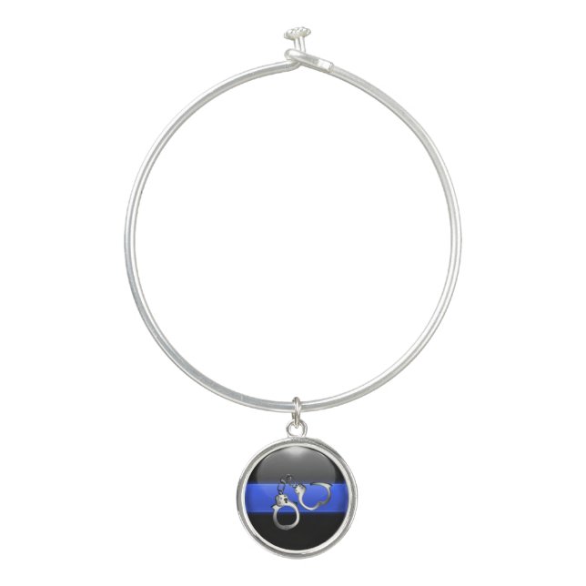 Thin Blue Line Handcuffs Bangle Bracelet (Front)