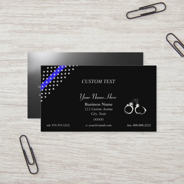 Thin Blue Line Handcuffs Business Card (Front/Back In Situ)