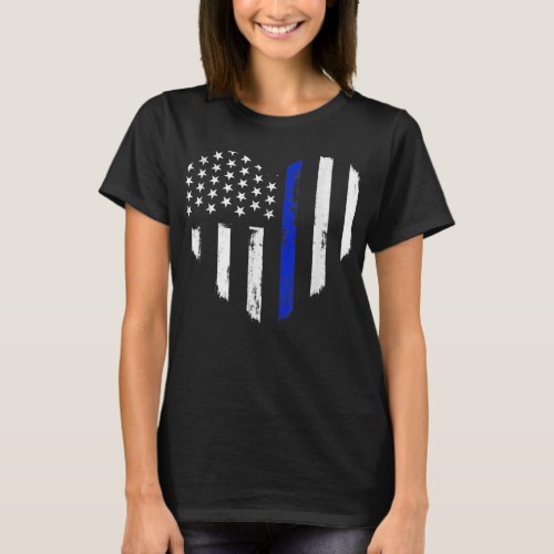 Thin Blue Line Heart Flag Police Officer Support T T_Shirt