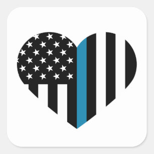 Thin Blue Line Heart Shaped Flag Square Sticker