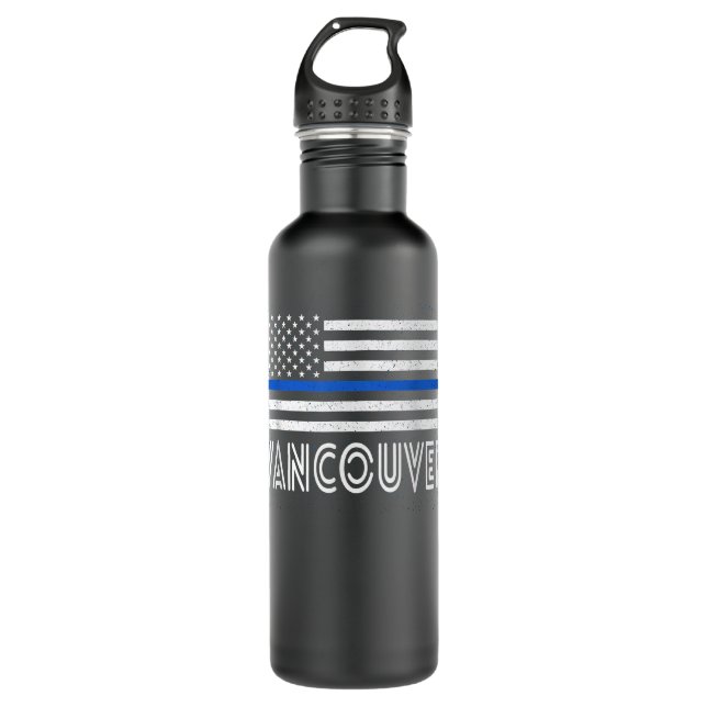 Thin Blue Line Heart Vancouver Police Officer Amer Stainless Steel Water Bottle (Front)