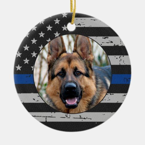 Thin Blue Line _ In Loving Memory _ K9 Police Dog Ceramic Ornament