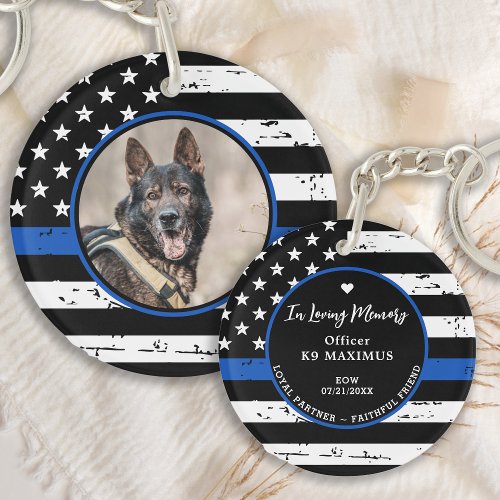 Thin Blue Line In Loving Memory K9 Police Dog  Keychain