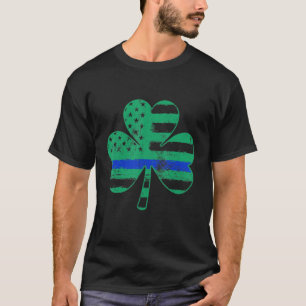 Thin Blue Line Irish Shamrock Police Usa American T-Shirt