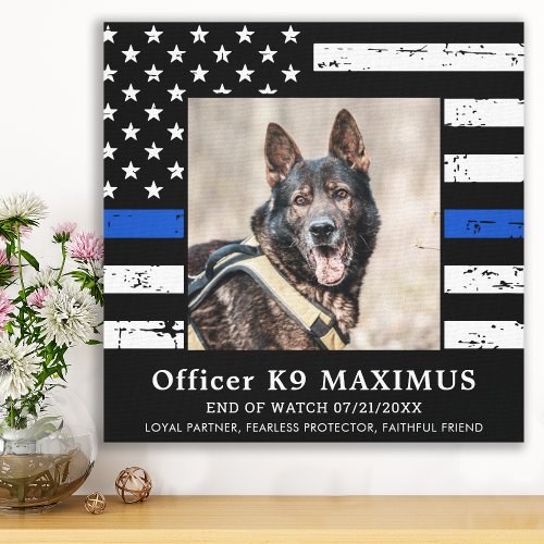 Thin Blue Line K9 Officer Police Dog Memorial Canvas Print