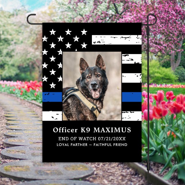 Thin Blue Line K9 Officer Police Dog Memorial Gard Garden Flag (Creator Uploaded)