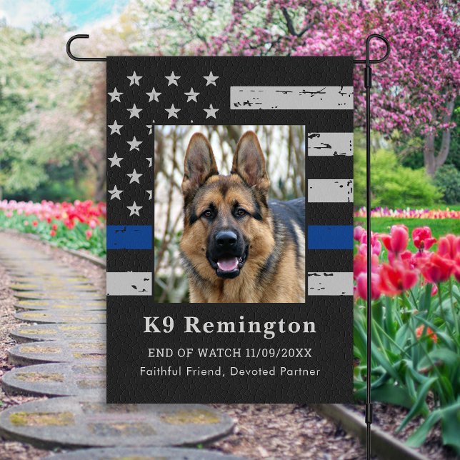 Thin Blue Line K9 Officer Police Dog Memorial Garden Flag (Creator Uploaded)