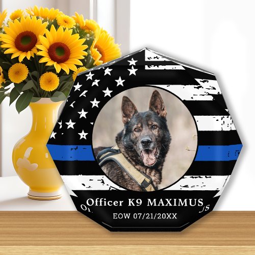 Thin Blue Line K9 Officer Police Dog Memorial Photo Block