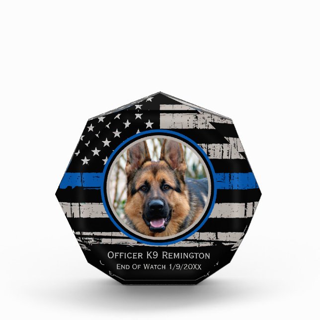 Thin Blue Line K9 Police Dog Memorial Photo Block (Front)