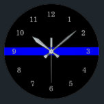 Thin Blue Line Large Clock<br><div class="desc">Thin Blue Line Clock. The clock hands are gray for improved visibility.</div>