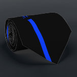 Thin Blue Line Law Enforcement Custom Initials Tie<br><div class="desc">A strong yet elegant thin blue line law enforcement tie. This tie has a cobalt blue stripe running down the center and a spot for your first and last name initials. Behind the thin blue line is a classic solid black. A great gift for any law-enforcement rookie, professional, or retiree....</div>