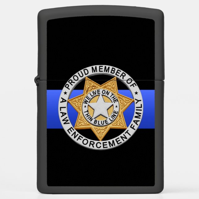 Thin Blue Line Law Enforcement Family Badge Zippo Lighter (Front)