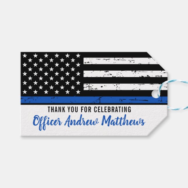 Thin Blue Line Law Enforcement Police Graduation Gift Tags (Front (Horizontal))