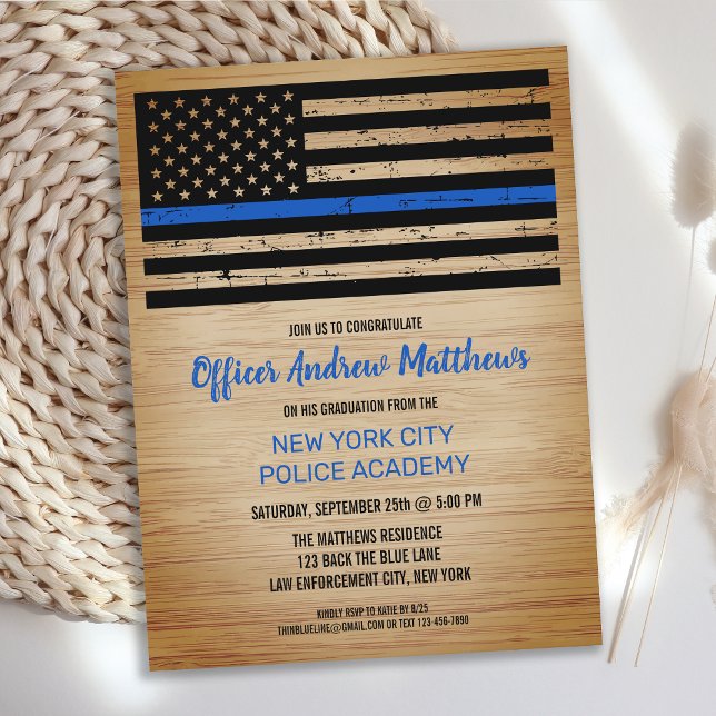 Thin Blue Line Law Enforcement Police Graduation I Invitation Postcard (Creator Uploaded)