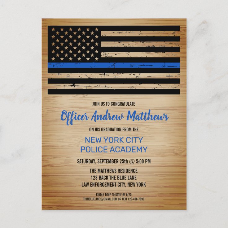 Thin Blue Line Law Enforcement Police Graduation I Invitation Postcard