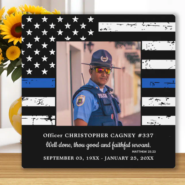 Thin Blue Line Law Enforcement Police Memorial Plaque | Zazzle