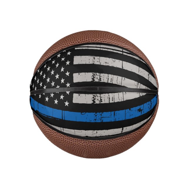 Thin Blue Line Law Enforcement Police Mini Basketball (Front)