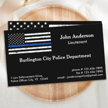 Thin Blue Line Law Enforcement Police Officer Business Card by BlackDogArtJudy at Zazzle
