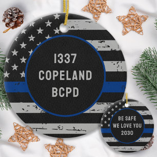 Thin Blue Line Law Enforcement Police Officer Ceramic Ornament