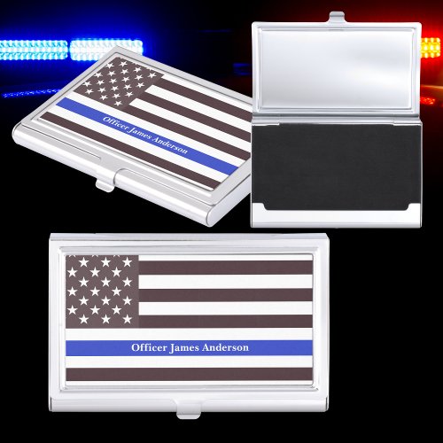 Thin Blue Line Law Enforcement Police Personalized Business Card Case
