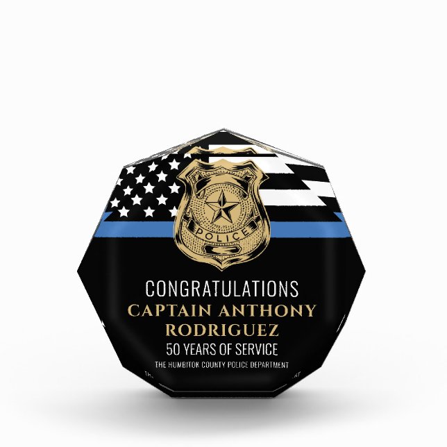 Thin Blue Line Law Enforcement Police Retirement Acrylic Award (Front)