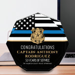 Thin Blue Line Law Enforcement Police Retirement Acrylic Award<br><div class="desc">This design features a police force flag with black and white stripes,  and a thin blue line stripe as well. This award is great for showing appreciation to an officer celebrating an anniversary or thanking a retiring law enforcement officer,  sheriff,  captain,  or chief for their years of service.</div>
