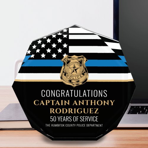 Thin Blue Line Law Enforcement Police Retirement Acrylic Award