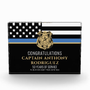 Thin Blue Line Law Enforcement Police Retirement Acrylic Award