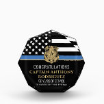 Thin Blue Line Law Enforcement Police Retirement Acrylic Award<br><div class="desc">This design features a police force flag with black and white stripes, and a thin blue line stripe as well. This award is great for showing appreciation to an officer celebrating an anniversary or thanking a retiring law enforcement officer, sheriff, captain, or chief for their years of service.</div>
