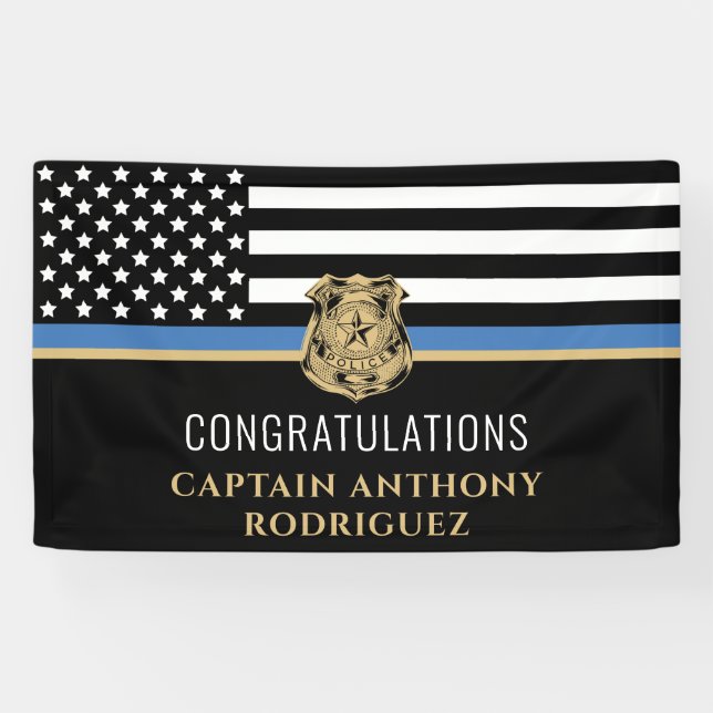 Thin Blue Line Law Enforcement Police Retirement Banner (Horizontal)