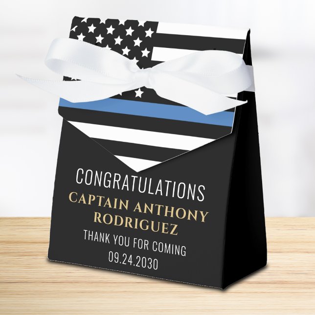 Thin Blue Line Law Enforcement Police Retirement Favor Boxes (Thank your party guests for coming to the retirement party of your favor police officer!)