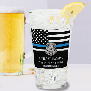 Thin Blue Line Law Enforcement Police Retirement Glass