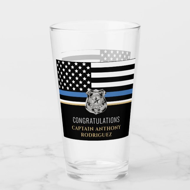 Thin Blue Line Law Enforcement Police Retirement Glass (Front)