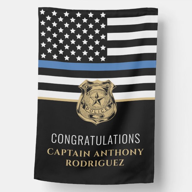 Thin Blue Line Law Enforcement Police Retirement House Flag (Front)