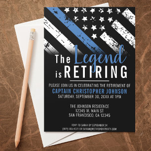 Thin Blue Line Law Enforcement Police Retirement Invitation