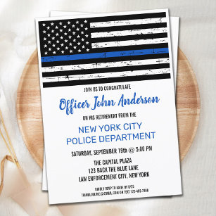 Thin Blue Line Law Enforcement Police Retirement Invitation