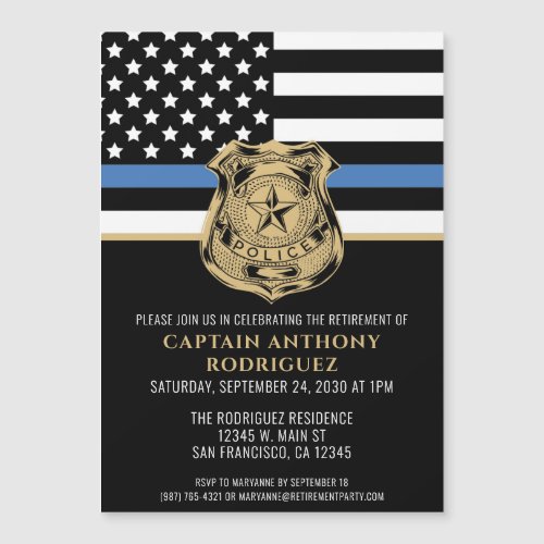 Thin Blue Line Law Enforcement Police Retirement Magnetic Invitation